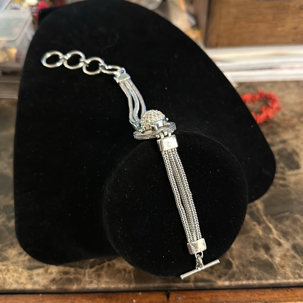 Crystal Silver Tone Turtle Toggle Adjustable Brac… - image 2
